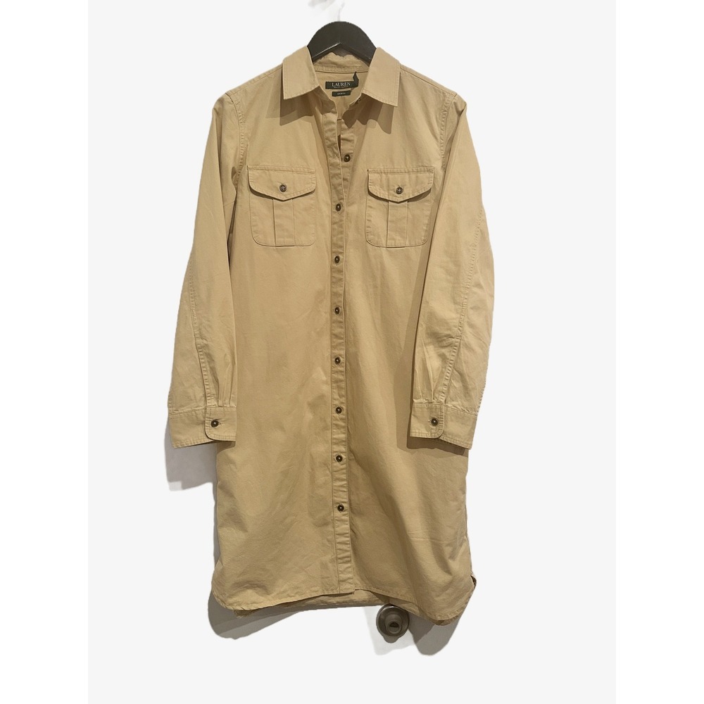 Ralph Lauren Khaki Cotton Utility Shirt Dress Size Medium Old Money Minimalst - Picture 2 of 13